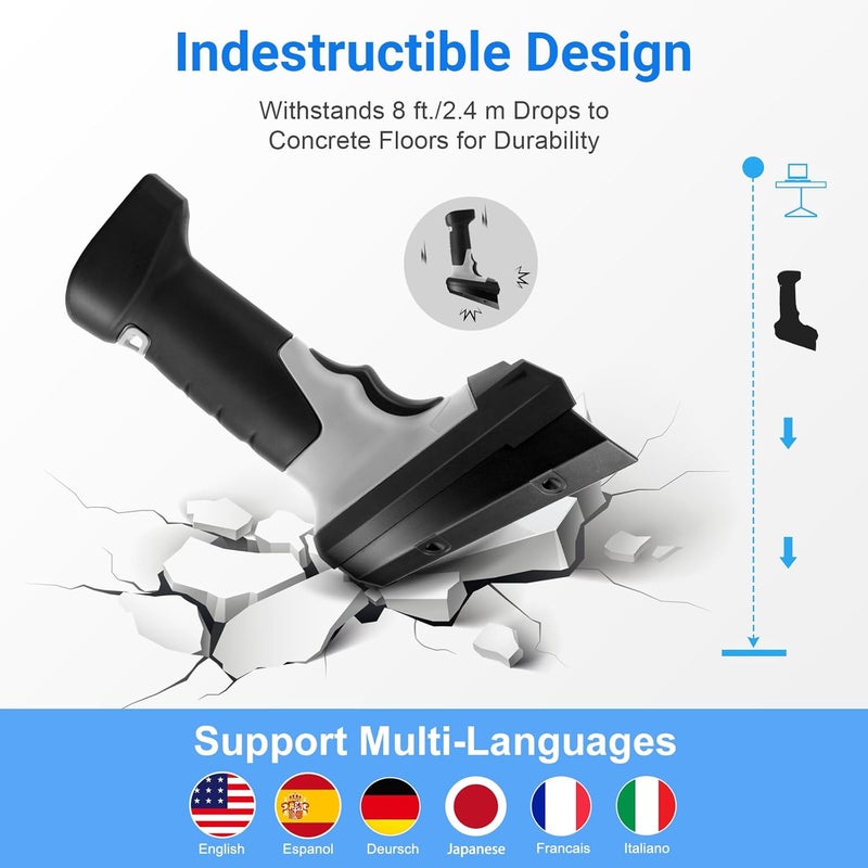 onewscan Barcode Scanner Wireless, 1D Laser Bar Code Scanners with Stand 2.4G Wireless & USB Wired Connection Plug and Play 2 in 1 Handheld Barcode Reader with Screen - Image 4